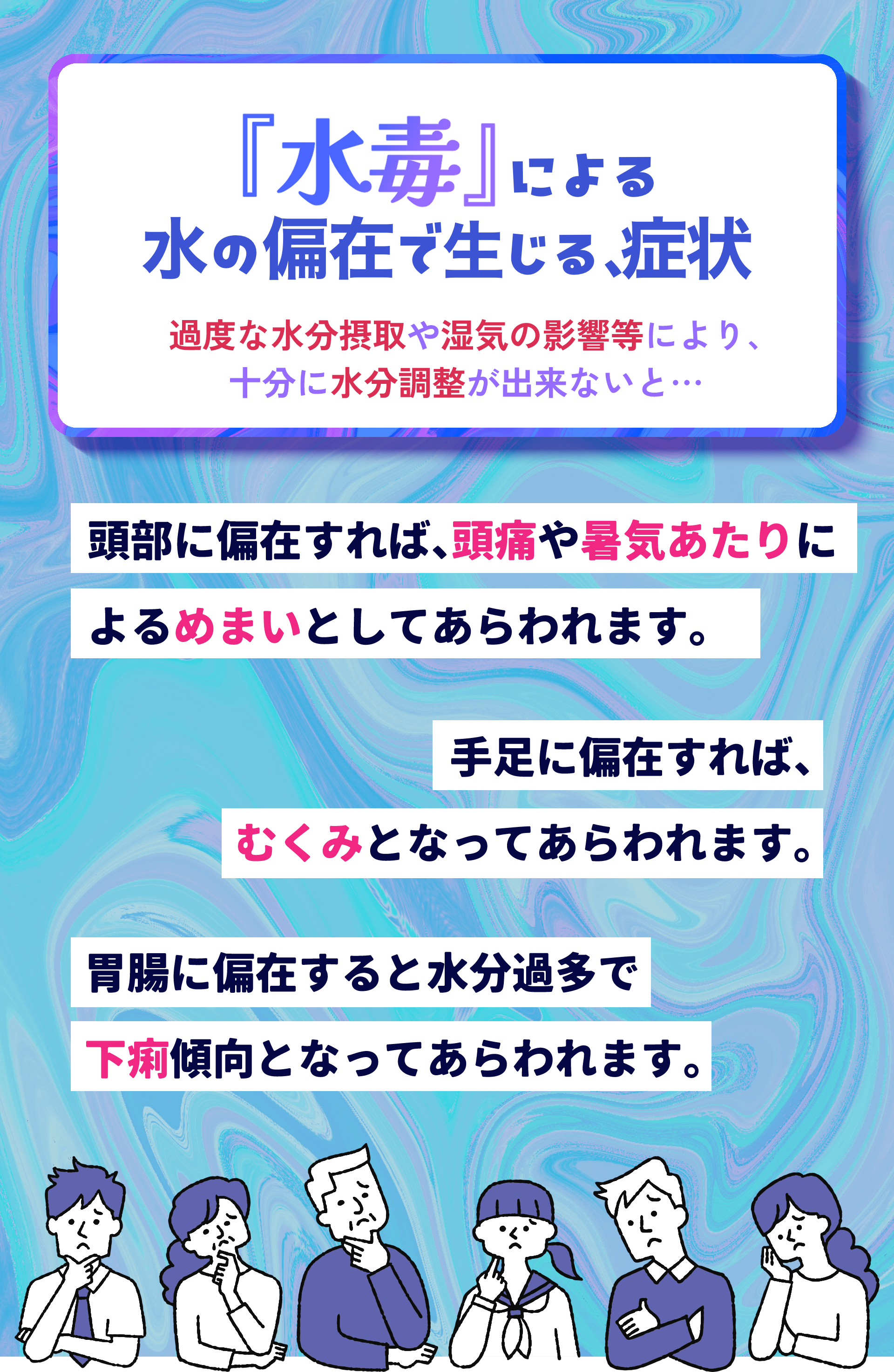 水毒による水の偏在で生じる、症状